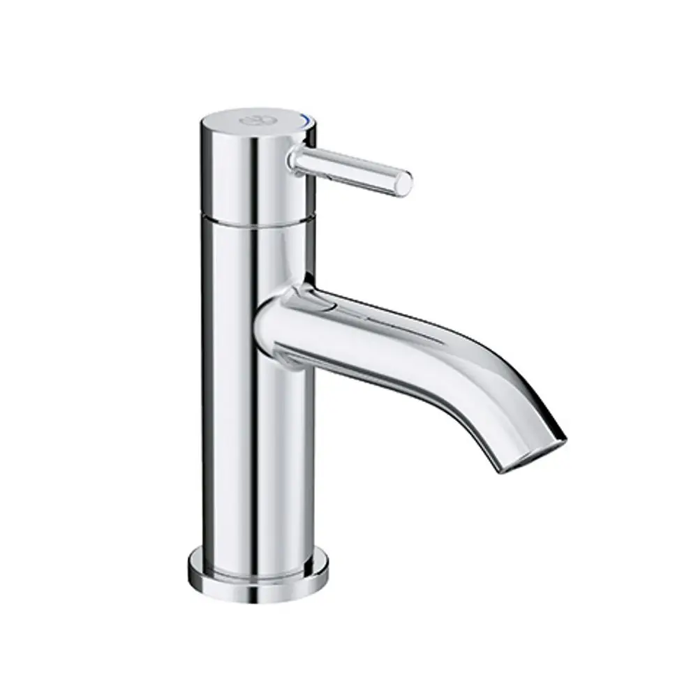 Chromfarbener Wasserhahn von Kludi mit schmalem Auslauf und Hebelgriff zur Regulierung des Wasserflusses, geeignet für Waschtische und moderne Badezimmereinrichtungen.